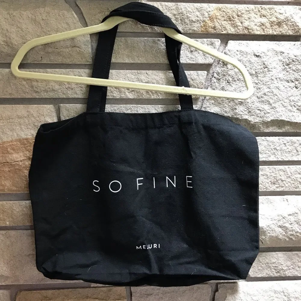 Mejuri So Fine Canvas Tote Bag Medium Sized Blaxck Graphic Print